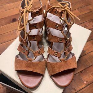 Hinge Tan Strappy Wedge Sandals
